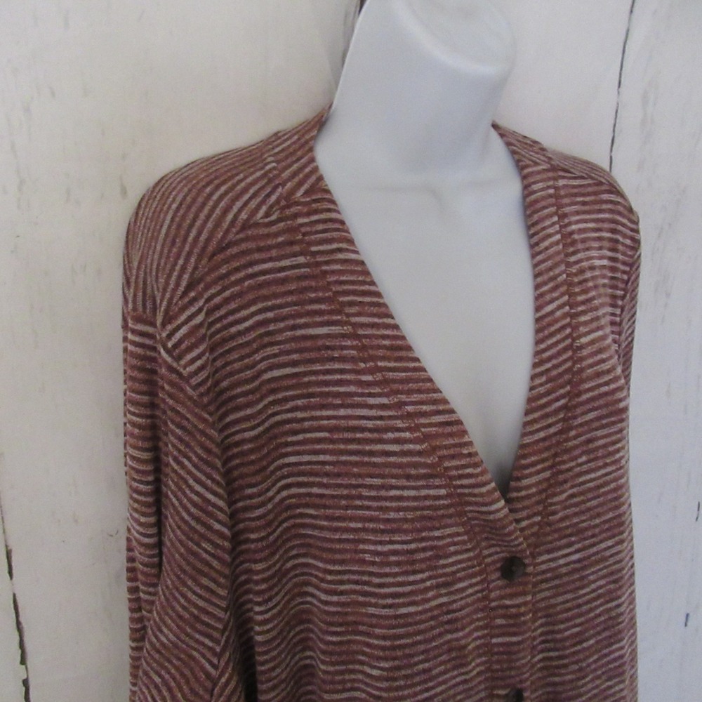 Logo Lori Goldstein Cardigan 3X Brown Stripe Button Up Topper Print Plus Size - Picture 5 of 9